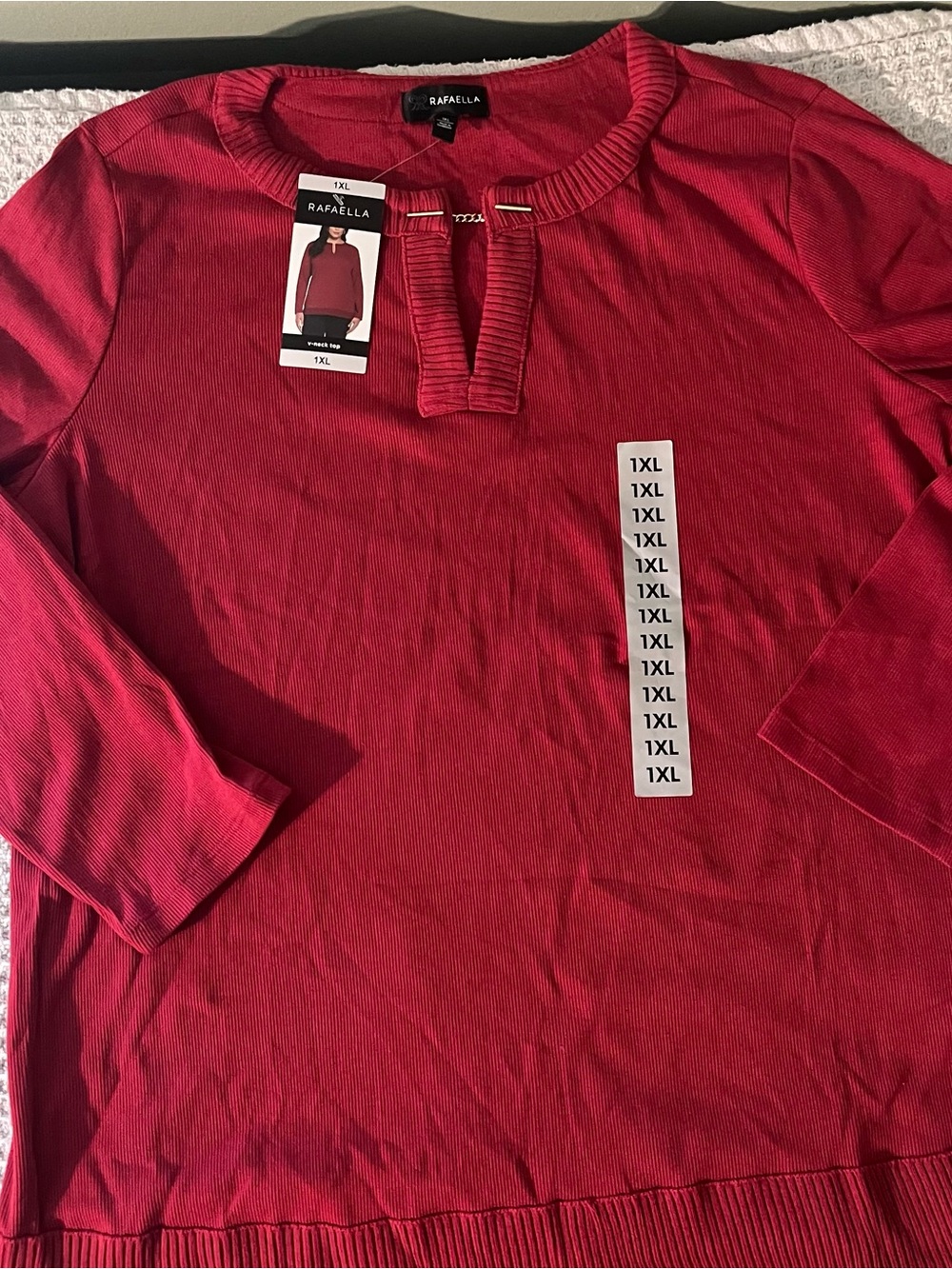 Rafaella V-Neck Women's Sweater in Deep Red